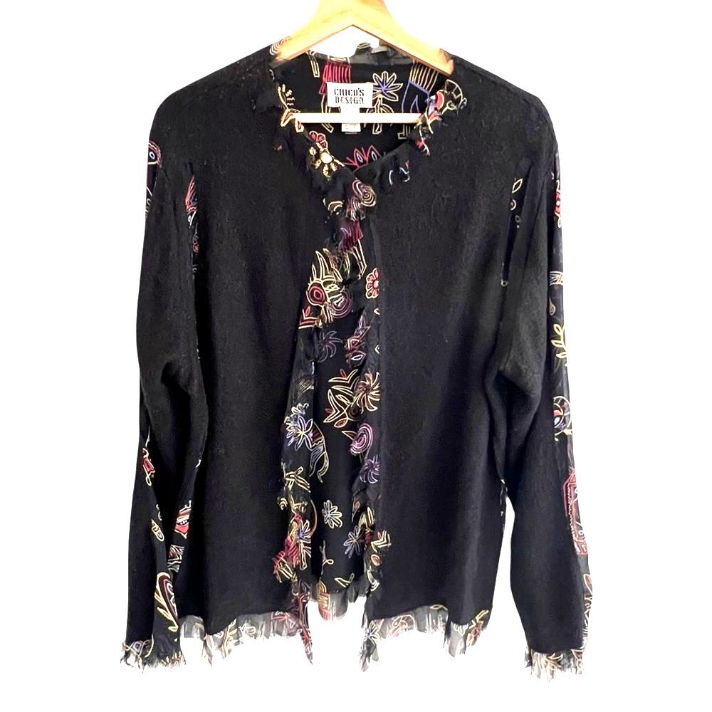 Vintage Chicos Womens Artsy Wool Cardigan Sz 3 (XL) Whimsigoth Boho Dark Fairy